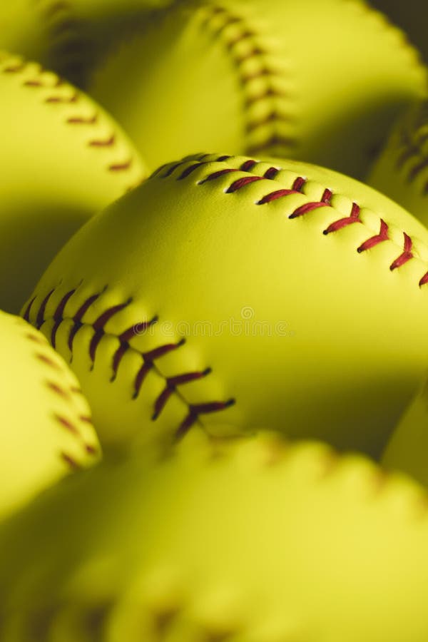 Softball balls close up stock photo. Image of baseballs 168120136