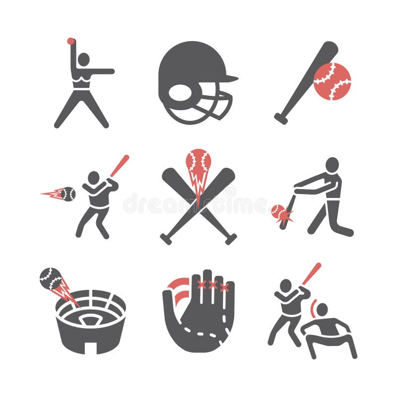 Softball Icons. Vector Sport Signs for  Graphics. Stock Vector