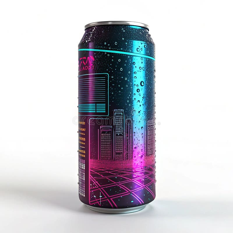 Softdrink im Cyberpunk-Design mit digitaler Glitch-Textur stock abbildung
