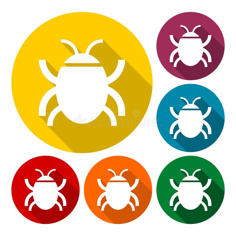 Software Bug or Program Bug Icons Set with Long Shadow Stock Vector ...