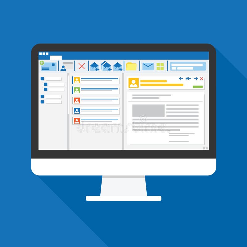 Software client de e-mail pe pictograma pentru ecran plat pe computer. concept business. lucrări de birou pentru planificarea și a vector illustration