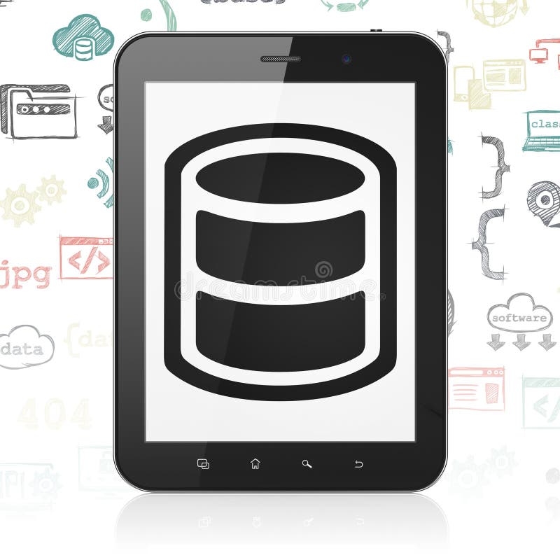 Software Concept Tablet Computer with Database on Display Stock Illustration Illustration of
