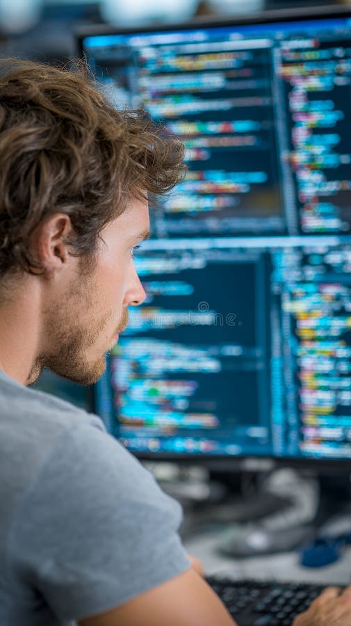 Software Developer Coding and Debugging Code at Computer Stock ...