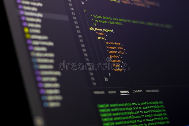The software developer is doing php coding ide stock image