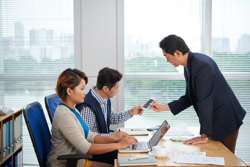 Software Developer Presenting Application to Investors royalty free stock images