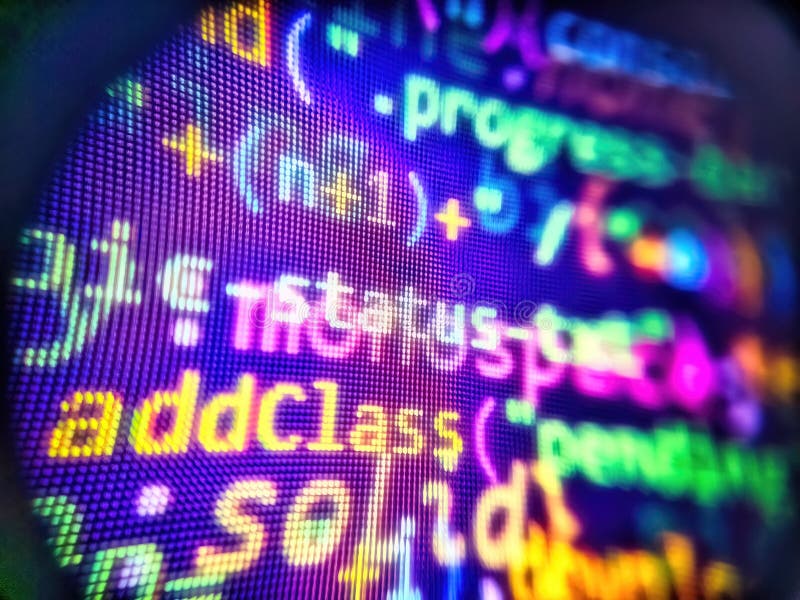 Software developer programming code on computer monitor. Programmer working of software. Programming code abstract laptop. The stock images