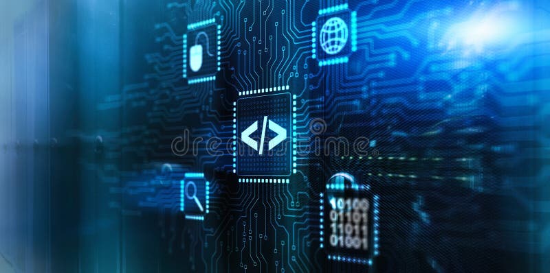 Software developer programming code. Program development concept. Software developer programming code illustrations