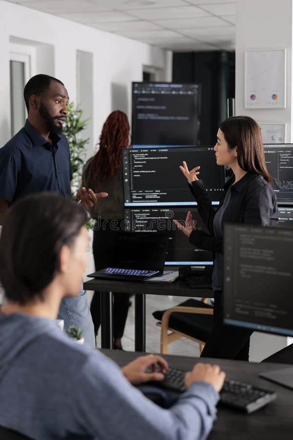 Software developer programming source code algorithm on computer royalty free stock photography