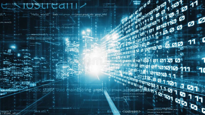 Software development, application programming code and tacit computer coding. Concept of smart digital transformation and technology disruption that changes global trends in new information era. Javascript programming code video