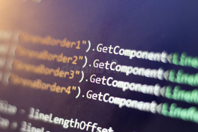 Software development C-Sharp C ,. NET code close up. Macro shot of game developer screen royalty free stock images