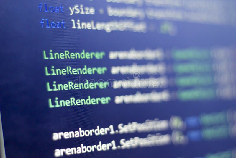 Software development C-Sharp C ,. NET code close up. Macro shot of game developer screen stock photos