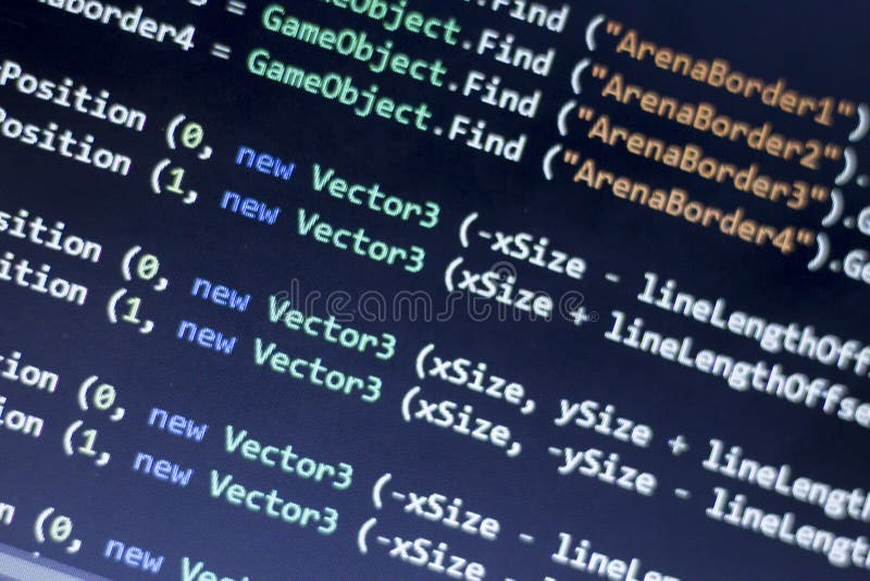 Software development C-Sharp C ,. NET code close up. Macro shot of game developer screen stock images