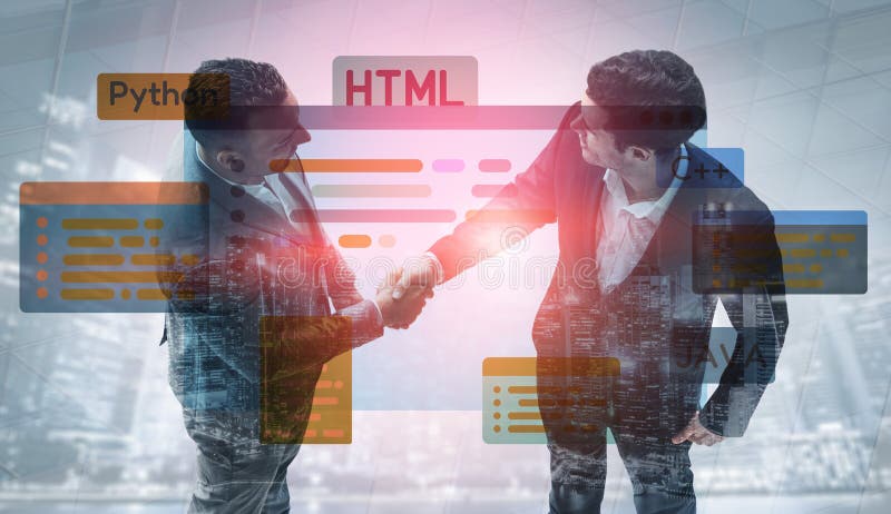 Developer Coding with Digital Interface and Overlays Vouch royalty free stock photo
