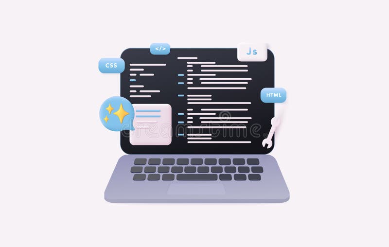 Softwareontwikkeling en programmeercode op een laptop met HTML, CSS en JavaScript.