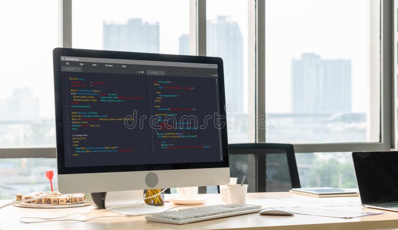 Software development programming on computer screen for modish application. And program coding. Coding software development programming program code stock images, royalty-free photos and pictures
