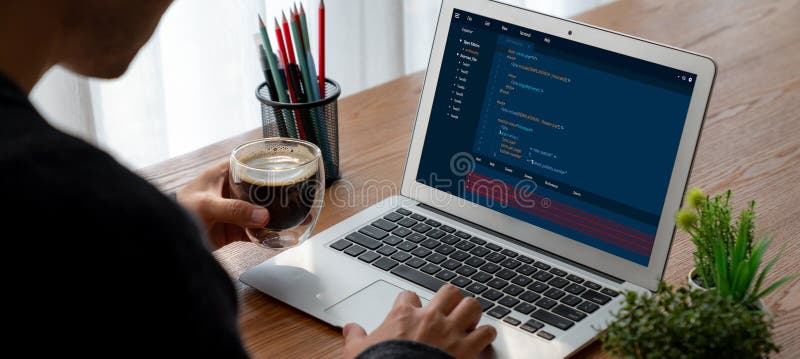 Software development programming on computer screen for modish application. And program coding. Coding software development programming program code stock images, royalty-free photos and pictures
