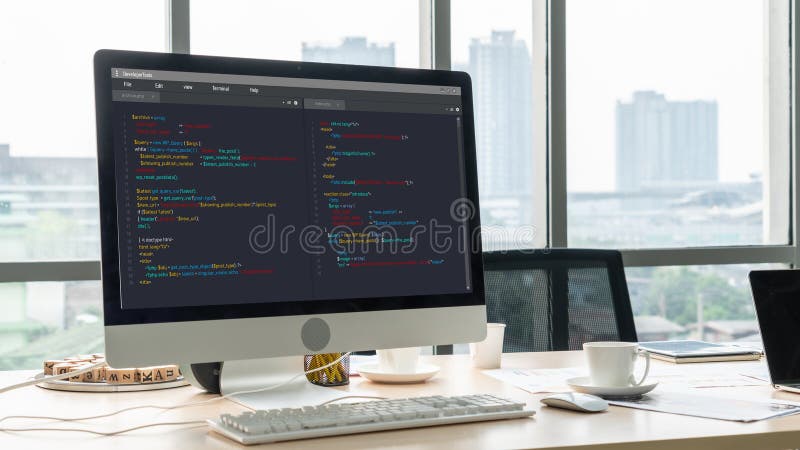 Software development programming on computer screen for modish application. And program coding. Coding software development programming program code stock images, royalty-free photos and pictures