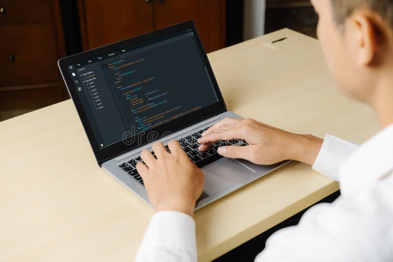 Software development programming on computer screen for modish application. And program coding. Programmer coding program code stock images, royalty-free photos and pictures