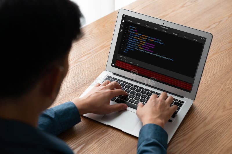 Software development programming on computer screen for modish application stock photography