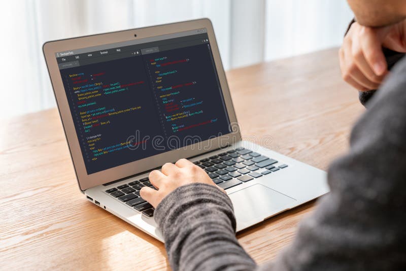 Software development programming on computer screen for modish application software development programming on computer screen for