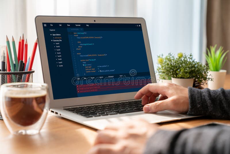 Software development programming on computer screen for modish application. And program coding. Programmer coding program code stock images, royalty-free photos and pictures