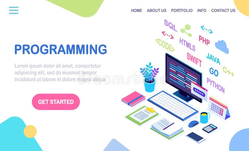 Software Development, Programming Language, Coding. 3d Isometric Laptop ...
