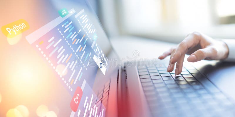 Software Development and Programming Languages Displayed on a Virtual Coding Interface royalty free stock images