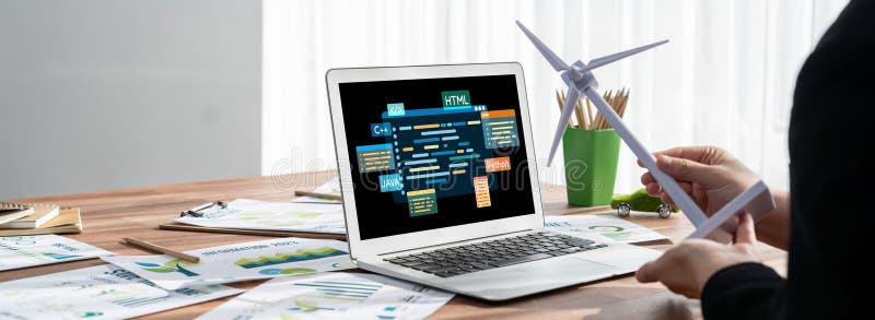 Software development or programming work with coding screen of various programming languages like HTML, , , and C brisk for new application development. Programming coding code stock images, royalty-free photos and pictures