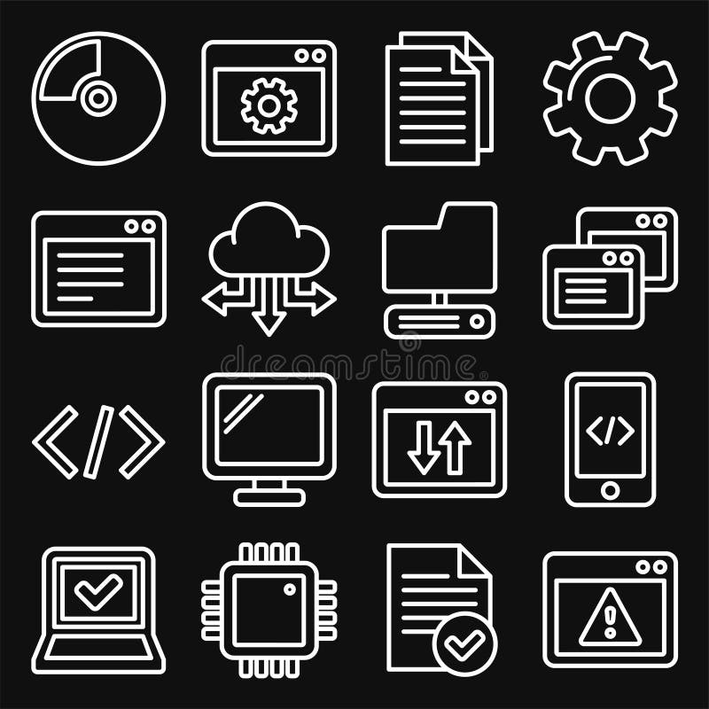Software and Hardware Programing Icons Set. Line Style Vector vector illustration