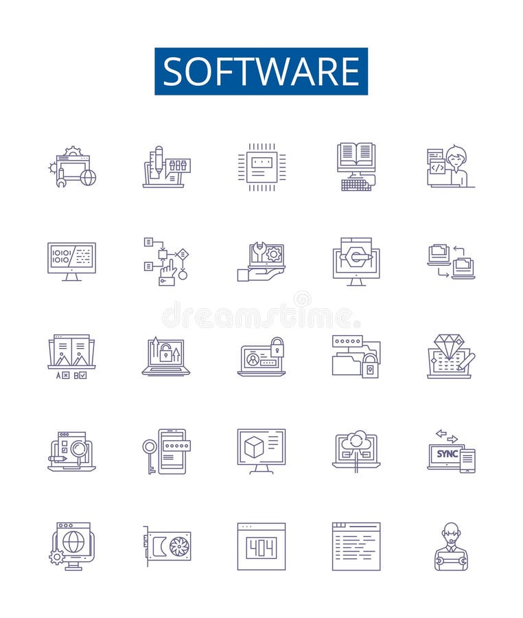 Software Line Icons Signs Set. Design Collection of Software, Program, Applications, Code
