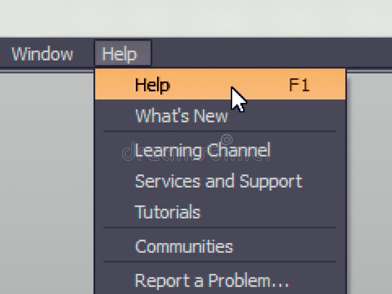 Software menu item with help f1 command royalty free illustration