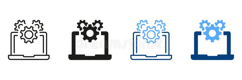 Software Service Symbol Collection. Settings and Configuration of Laptop Pictogram. Technical Support Sign. Computer royalty free illustration