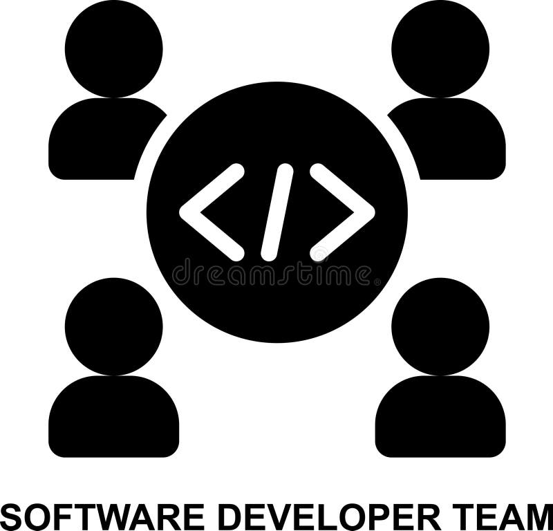 Software sviluppatore team di sviluppo team programmatore codificatore software ingegnere software con icona a forma solida illustrazione vettoriale