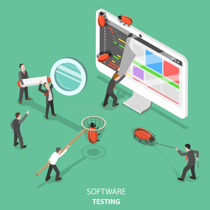 Software testing flat isometric vector concept. royalty free illustration
