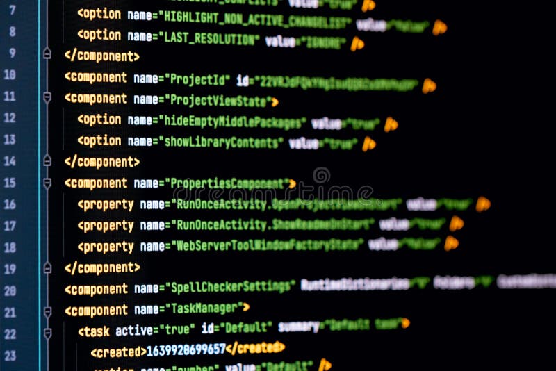 Softwareentwickler, Java-Programmierung, HTML-Webcode. Abstrakter Computer-Skriptcode. Programmiercode-Bildschirm eines Softwareentwicklers. Arbeitszeit für Softwareprogrammierung.