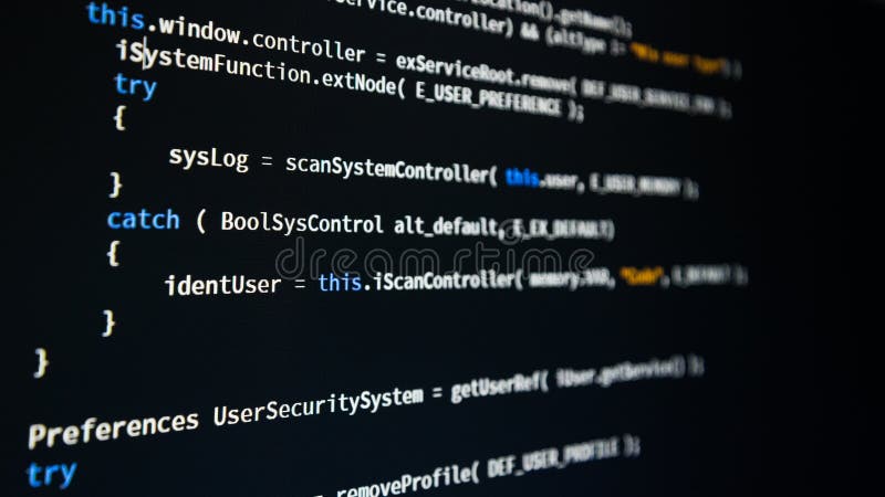 Softwareentwicklerprogrammiercode Abstrakter Computerskriptcode Flache Schärfentiefe, Effekt des selektiven Fokus