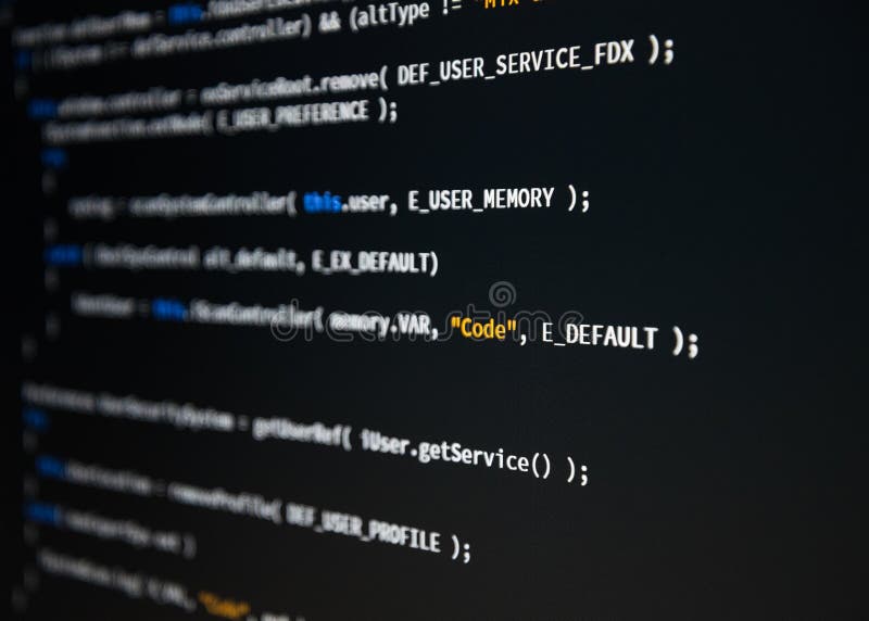 Softwareentwicklerprogrammiercode Abstrakter Computerskriptcode Flache Schärfentiefe, Effekt des selektiven Fokus