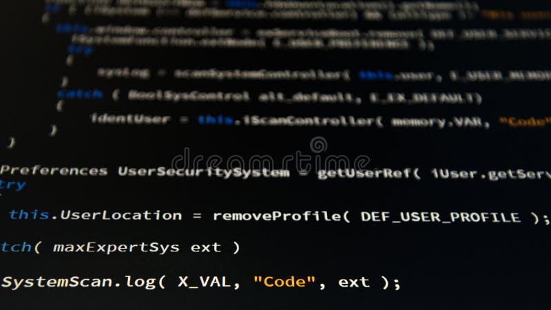 Softwareentwicklerprogrammiercode Abstrakter Computerskriptcode Flache Schärfentiefe, Effekt des selektiven Fokus