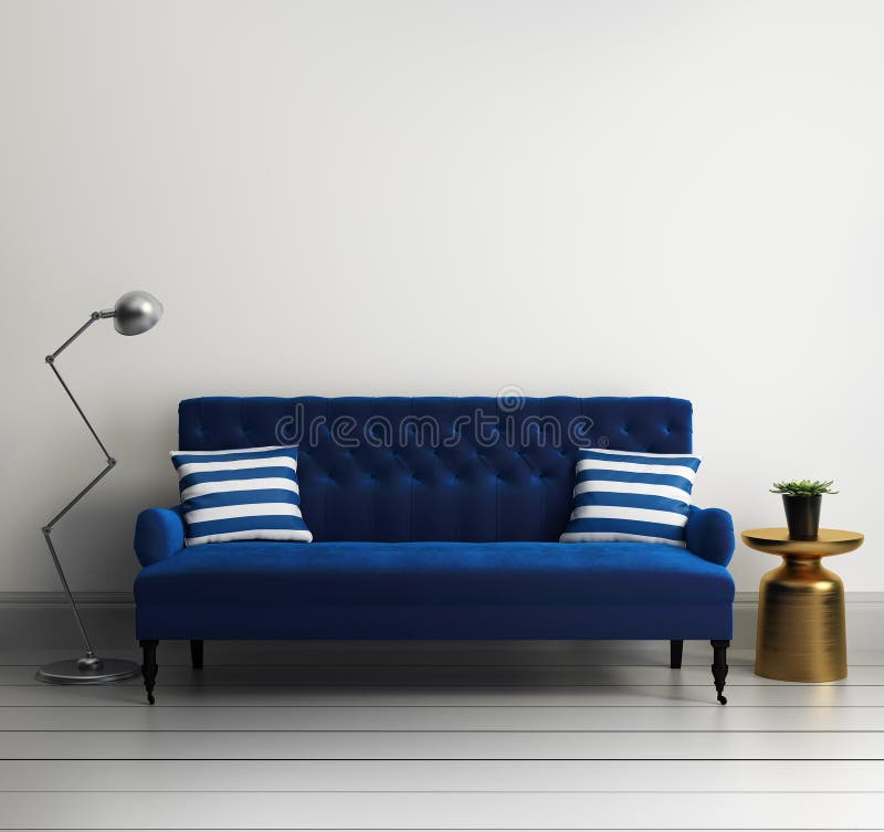 Sofá azul de lujo elegante contemporáneo del terciopelo stock de ilustración Sofá azul de lujo elegante contemporáneo del terciopelo stock de ilustración
