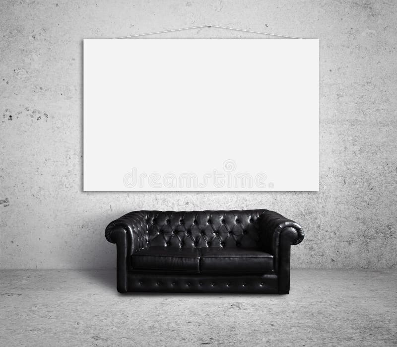 Sofá e poster fotografia de stock royalty free Sofá e poster fotografia de stock royalty free