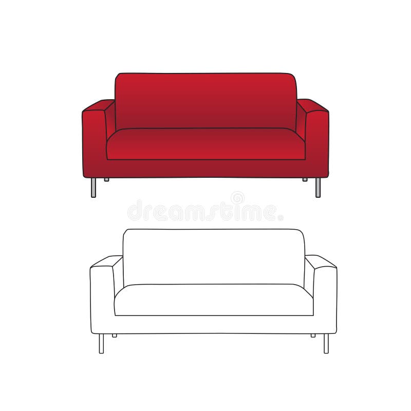 Sofá vermelho e esboço isolados no fundo branco Ilustração do vetor ilustração stock Sofá vermelho e esboço isolados no fundo branco Ilustração do vetor ilustração stock