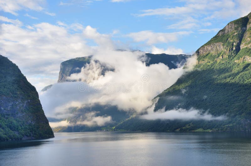 Sognefjorden in Fjords with cloudy sky. Sognefjorden in Fjords with cloudy sky