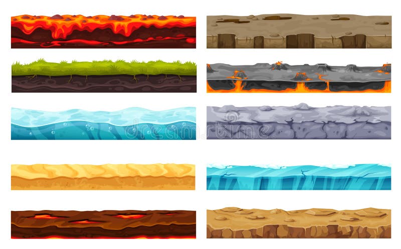 Soil ground layer, game level surface landscape vector illustration