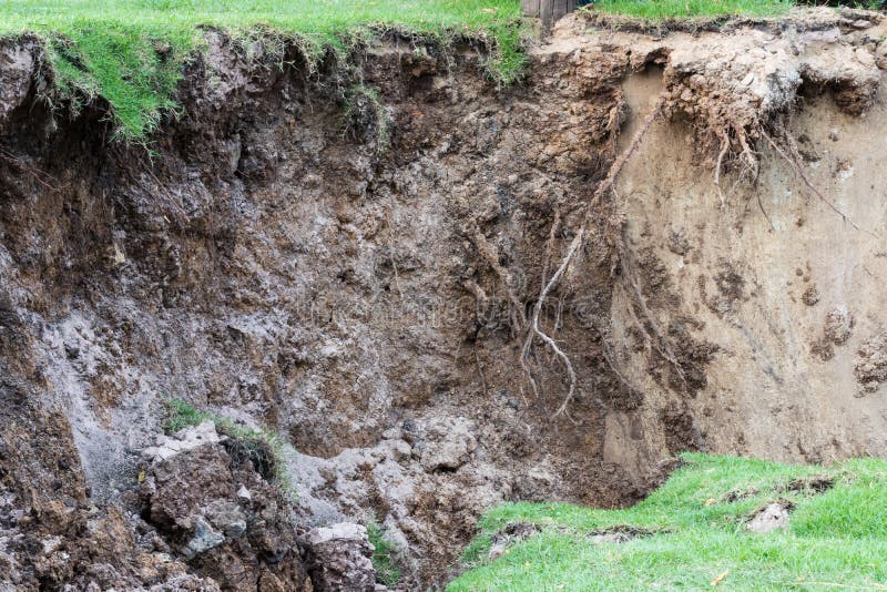 Soil Layer Erodes Water Erosion. Stock Photo Image of fertile, green