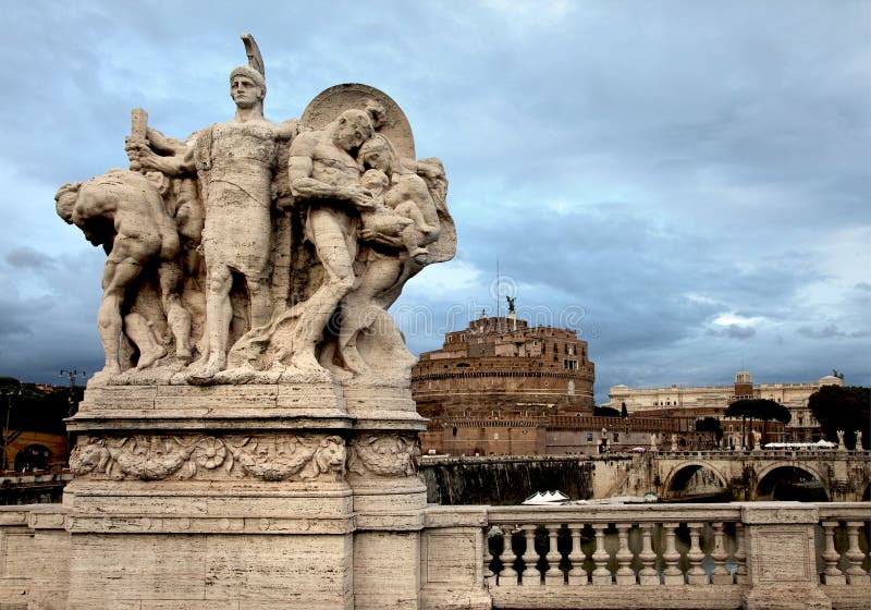 Vittorio Emanuele bridge and Sant Angelo castle in background. Vittorio Emanuele bridge and Sant Angelo castle in background