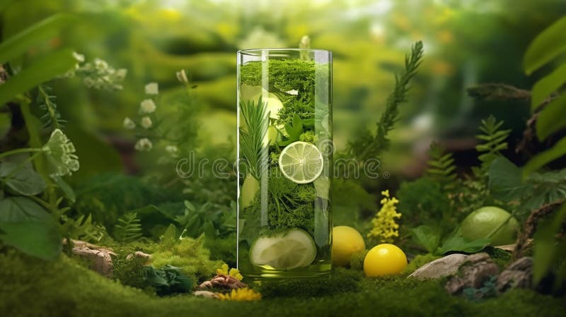 Sok detox oczyszczający w krajobrazie ziołowym zdjęcia stock