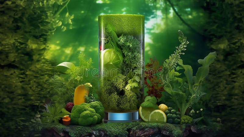Sok detox oczyszczający w krajobrazie ziołowym zdjęcie stock