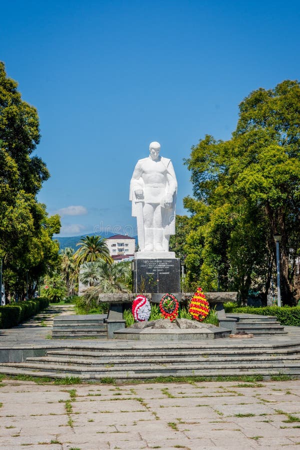 Sokhumi, Abkhazia/Georgia - Sep 3, 2017: White statue, II WW monument in Sokhumi, Abkhazia. Sokhumi, Abkhazia/Georgia - Sep 3, 2017: White statue, II WW monument in Sokhumi, Abkhazia