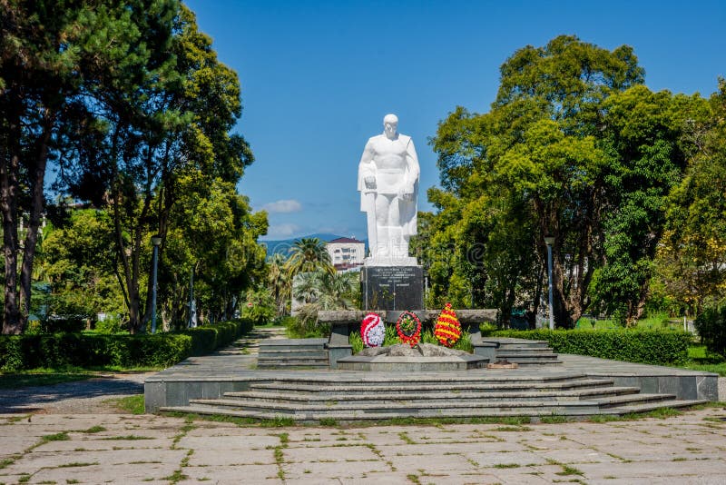 Sokhumi, Abkhazia/Georgia - Sep 3, 2017: White statue, II WW monument in Sokhumi, Abkhazia. Sokhumi, Abkhazia/Georgia - Sep 3, 2017: White statue, II WW monument in Sokhumi, Abkhazia