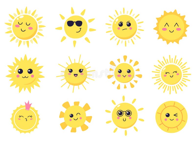 Happy cartoon sun. Hand drawn cute smiling suns, sunny happy characters, shining bright sun vector illustration symbols set. Sun and sunlight, sunshine smile cute, summer bright. Happy cartoon sun. Hand drawn cute smiling suns, sunny happy characters, shining bright sun vector illustration symbols set. Sun and sunlight, sunshine smile cute, summer bright